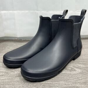 Hunter US 9 - Original Chelsea Rubber Navy Flat Blue Ankle Rain Slip On Boot